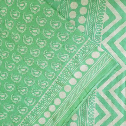 Sanskriti Vintage Sarees Indian Sea-Green Pure Cotton Printed Sari 5+yd Sustainable Fabric