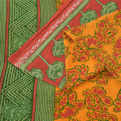 Sanskriti Vintage Sarees Yellow 100% Pure Cotton Printed Sari 5+yd Craft Sustainable Fabric