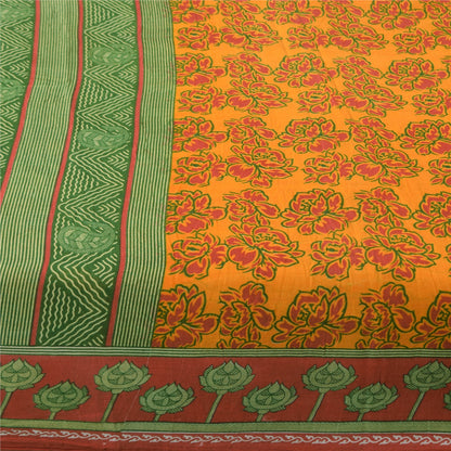 Sanskriti Vintage Sarees Yellow 100% Pure Cotton Printed Sari 5+yd Craft Sustainable Fabric