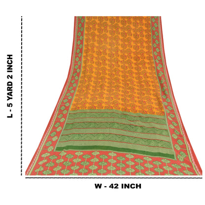 Sanskriti Vintage Sarees Yellow 100% Pure Cotton Printed Sari 5+yd Craft Sustainable Fabric