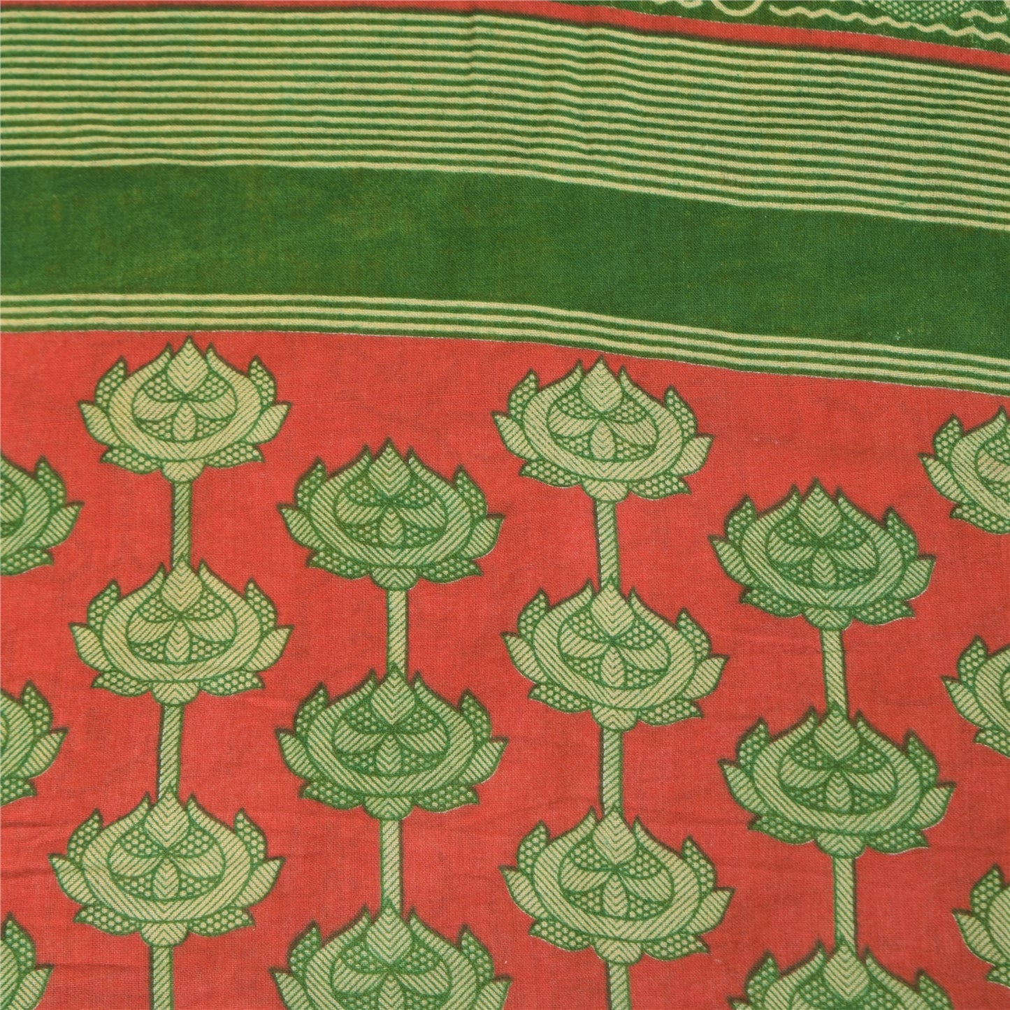 Sanskriti Vintage Sarees Yellow 100% Pure Cotton Printed Sari 5+yd Craft Sustainable Fabric