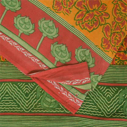 Sanskriti Vintage Sarees Yellow 100% Pure Cotton Printed Sari 5+yd Craft Sustainable Fabric