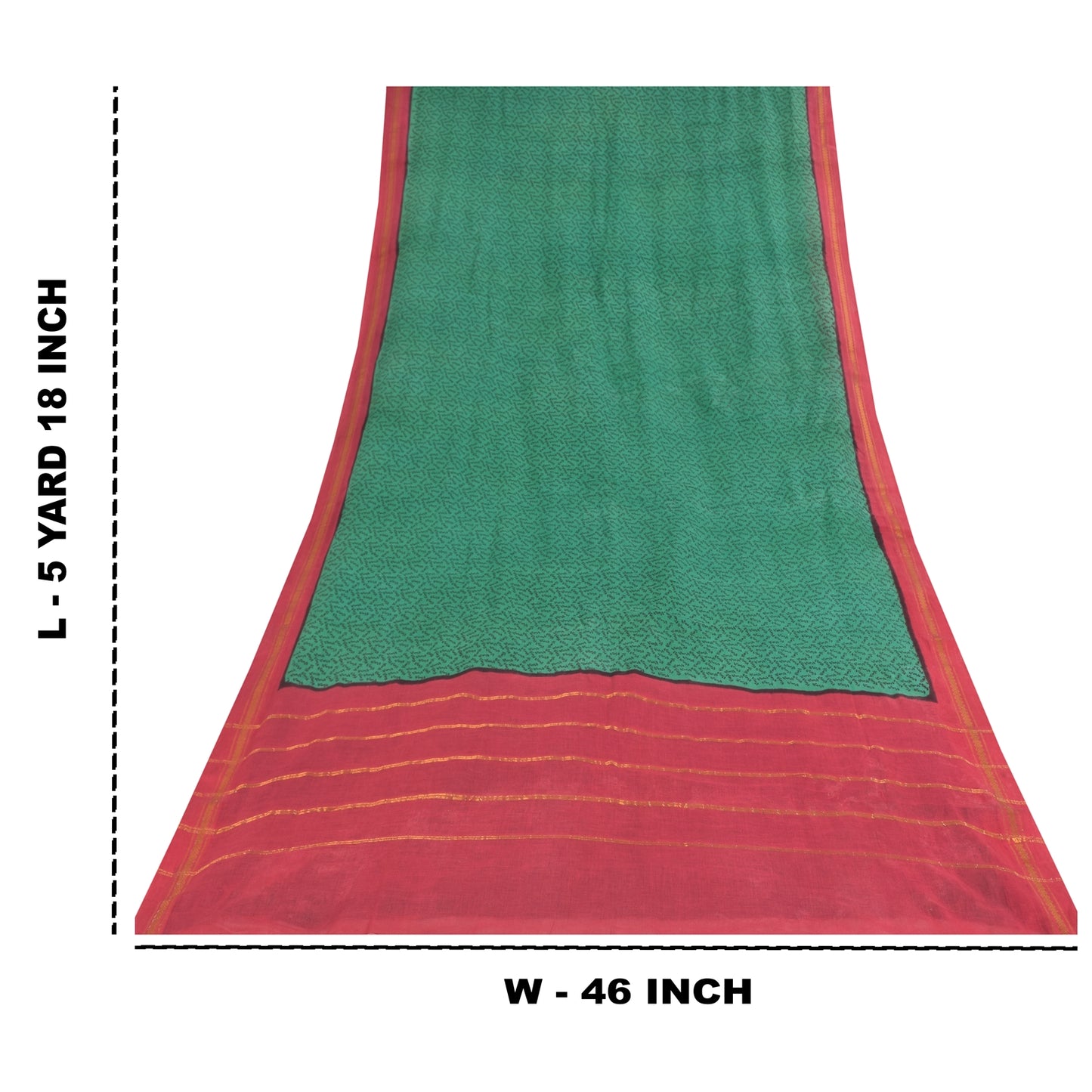 Sanskriti Vintage Sarees Green Pure Cotton Zari Woven &Printed Sari Craft Sustainable Fabric