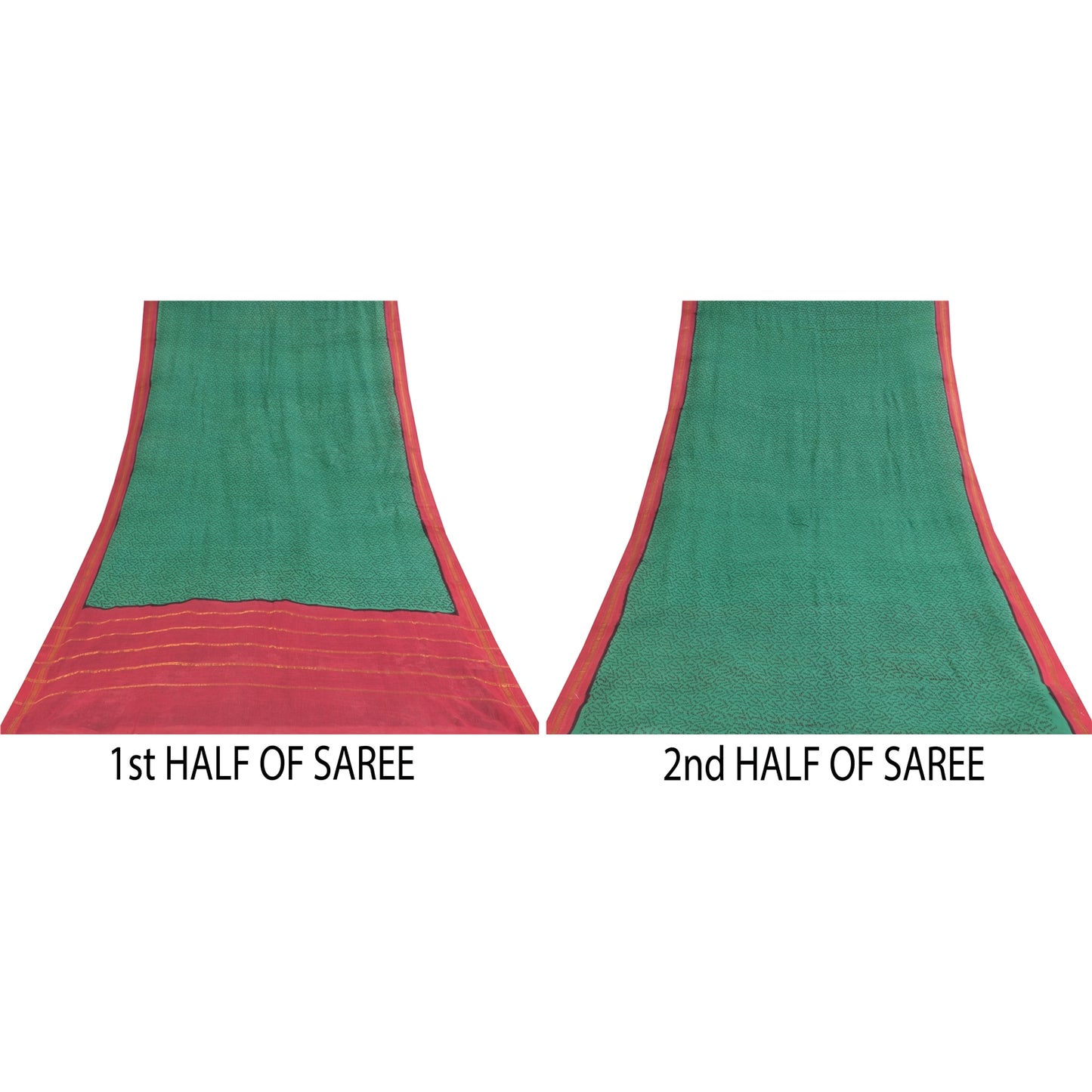 Sanskriti Vintage Sarees Green Pure Cotton Zari Woven &Printed Sari Craft Sustainable Fabric