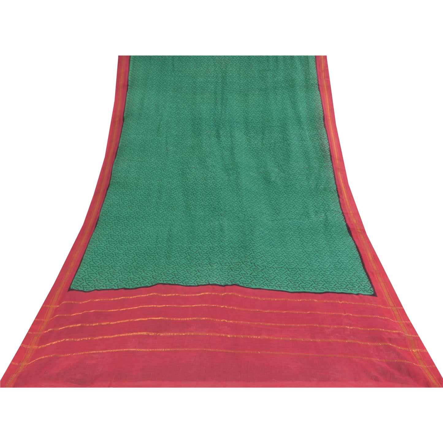 Sanskriti Vintage Sarees Green Pure Cotton Zari Woven &Printed Sari Craft Sustainable Fabric