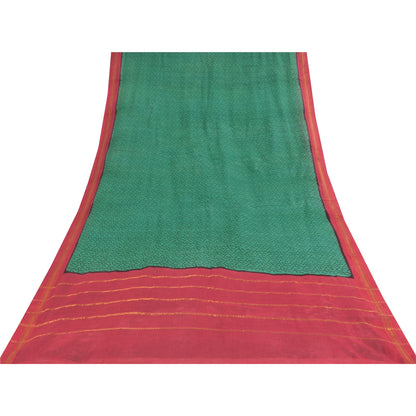 Sanskriti Vintage Sarees Green Pure Cotton Zari Woven &Printed Sari Craft Sustainable Fabric