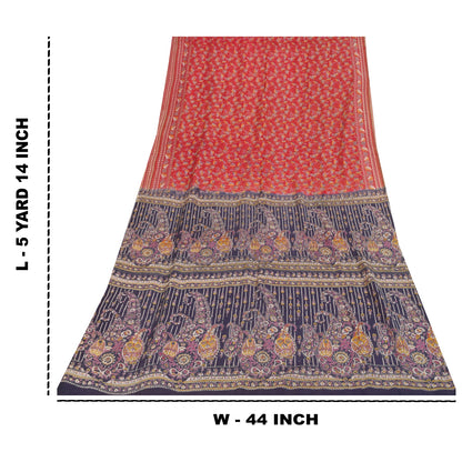 Sanskriti Vintage Sarees Indian Red Pure Cotton Printed Sari 5+yd Craft Sustainable Fabric