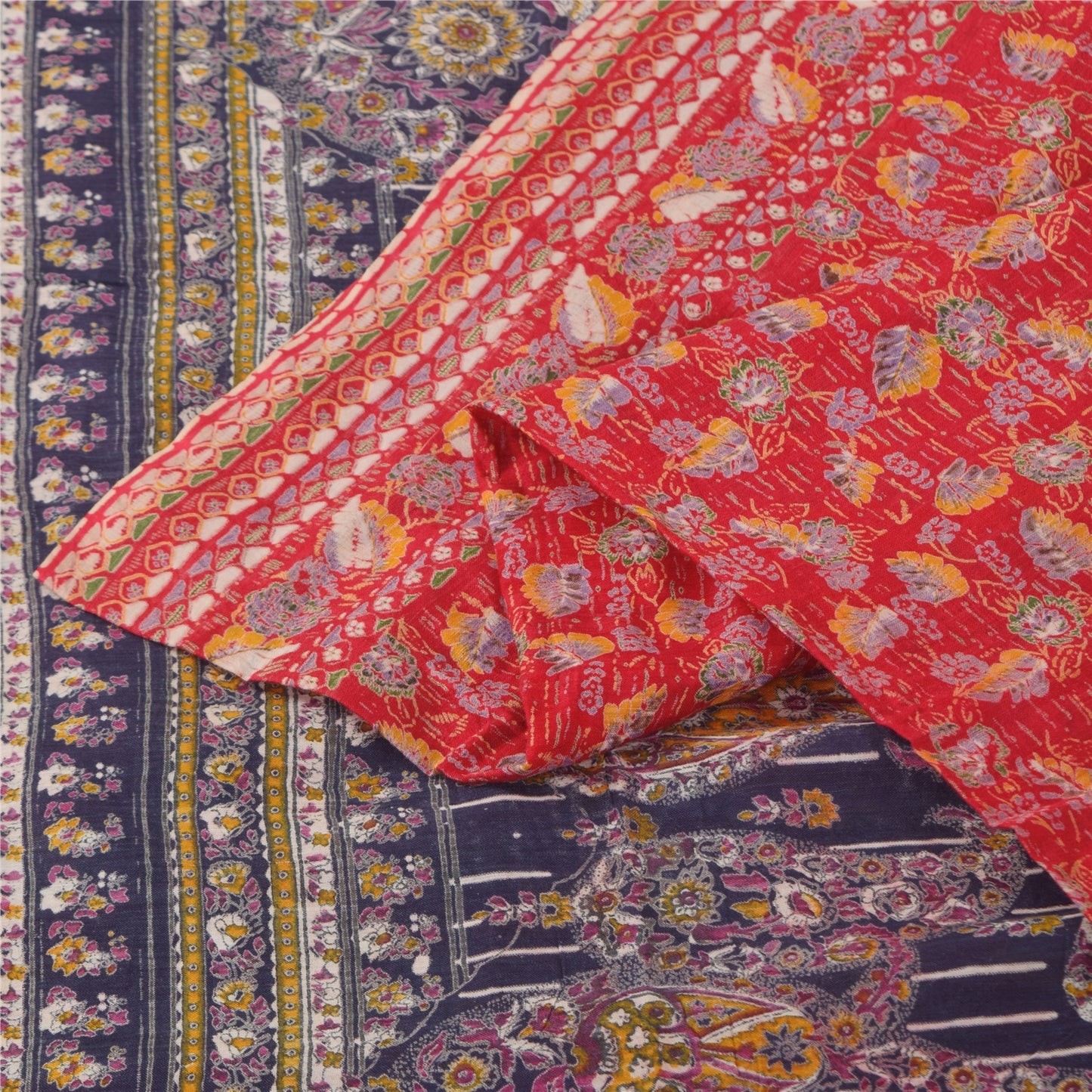 Sanskriti Vintage Sarees Indian Red Pure Cotton Printed Sari 5+yd Craft Sustainable Fabric