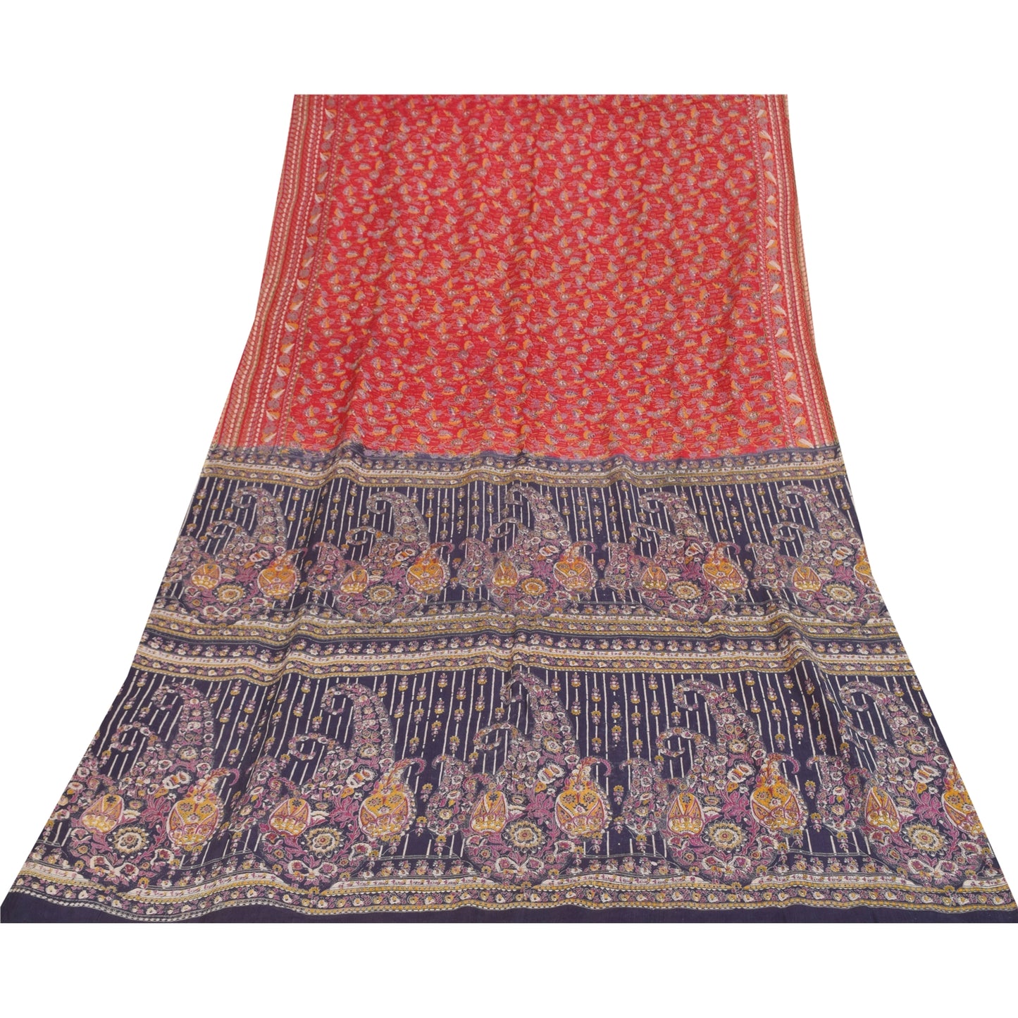 Sanskriti Vintage Sarees Indian Red Pure Cotton Printed Sari 5+yd Craft Sustainable Fabric