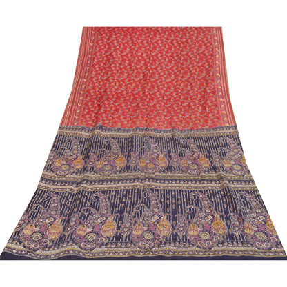 Sanskriti Vintage Sarees Indian Red Pure Cotton Printed Sari 5+yd Craft Sustainable Fabric