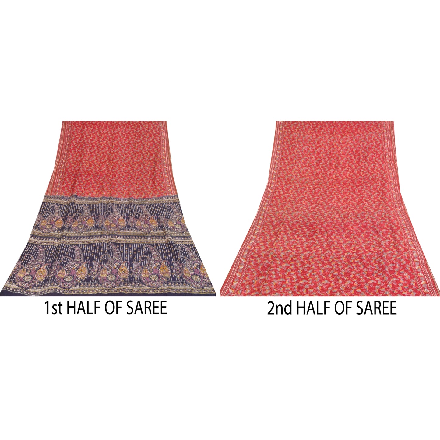 Sanskriti Vintage Sarees Indian Red Pure Cotton Printed Sari 5+yd Craft Sustainable Fabric