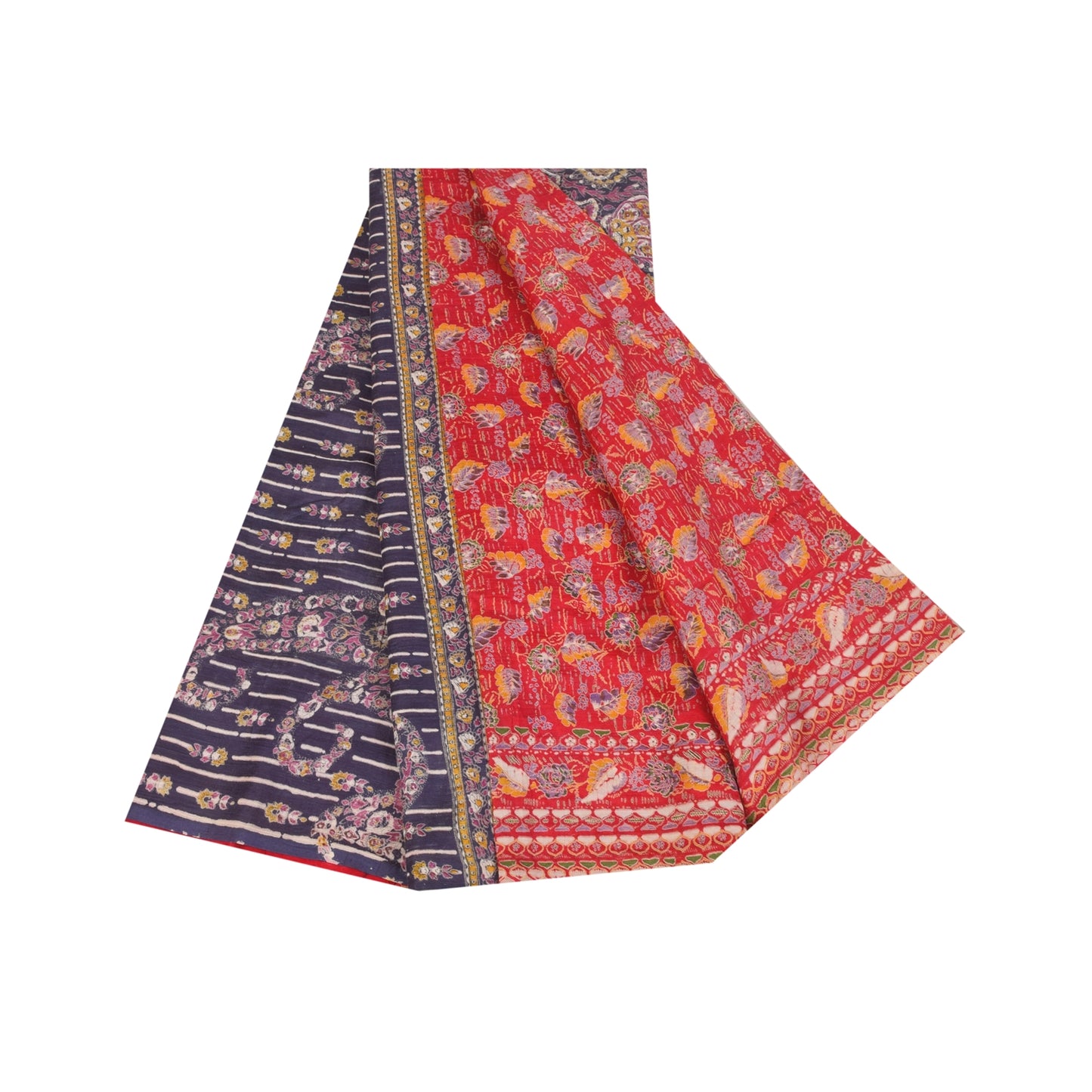 Sanskriti Vintage Sarees Indian Red Pure Cotton Printed Sari 5+yd Craft Sustainable Fabric