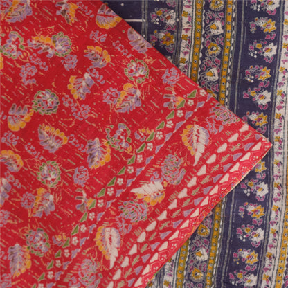 Sanskriti Vintage Sarees Indian Red Pure Cotton Printed Sari 5+yd Craft Sustainable Fabric