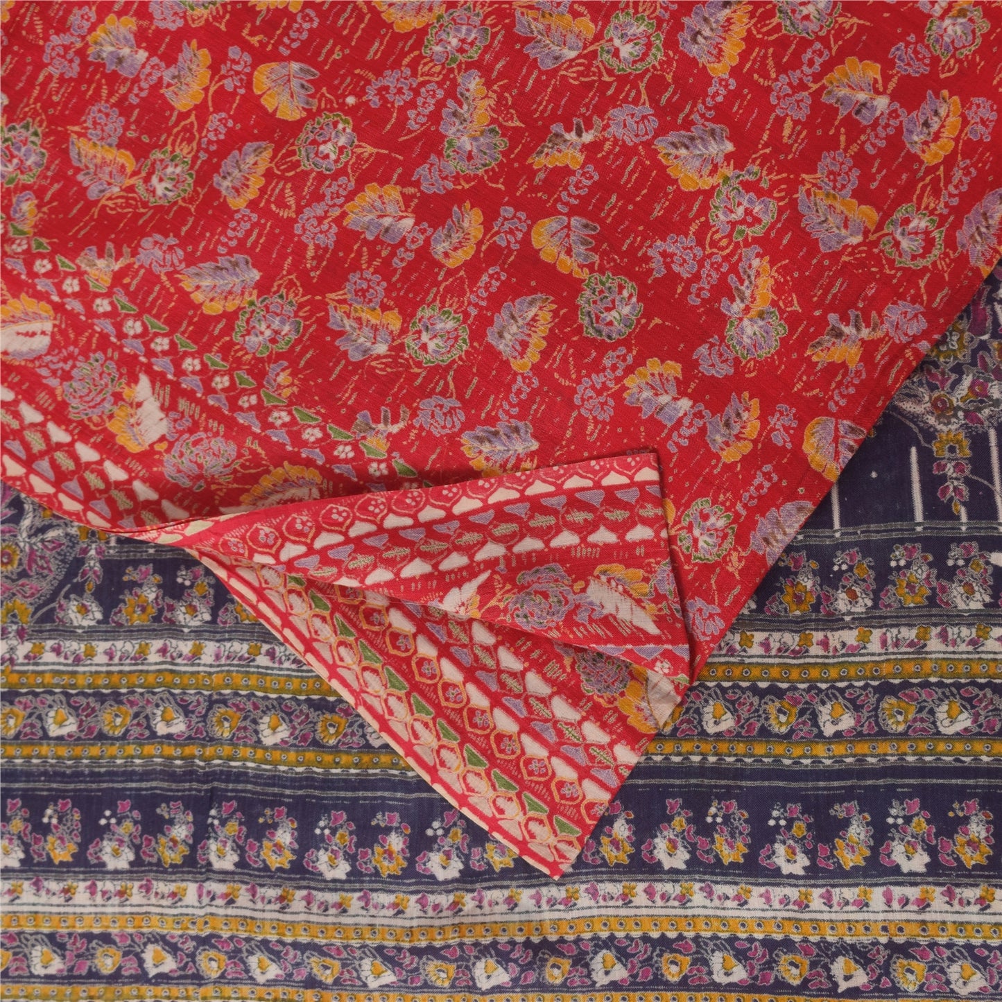 Sanskriti Vintage Sarees Indian Red Pure Cotton Printed Sari 5+yd Craft Sustainable Fabric