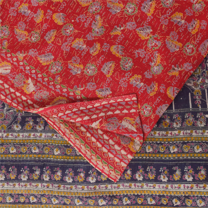 Sanskriti Vintage Sarees Indian Red Pure Cotton Printed Sari 5+yd Craft Sustainable Fabric