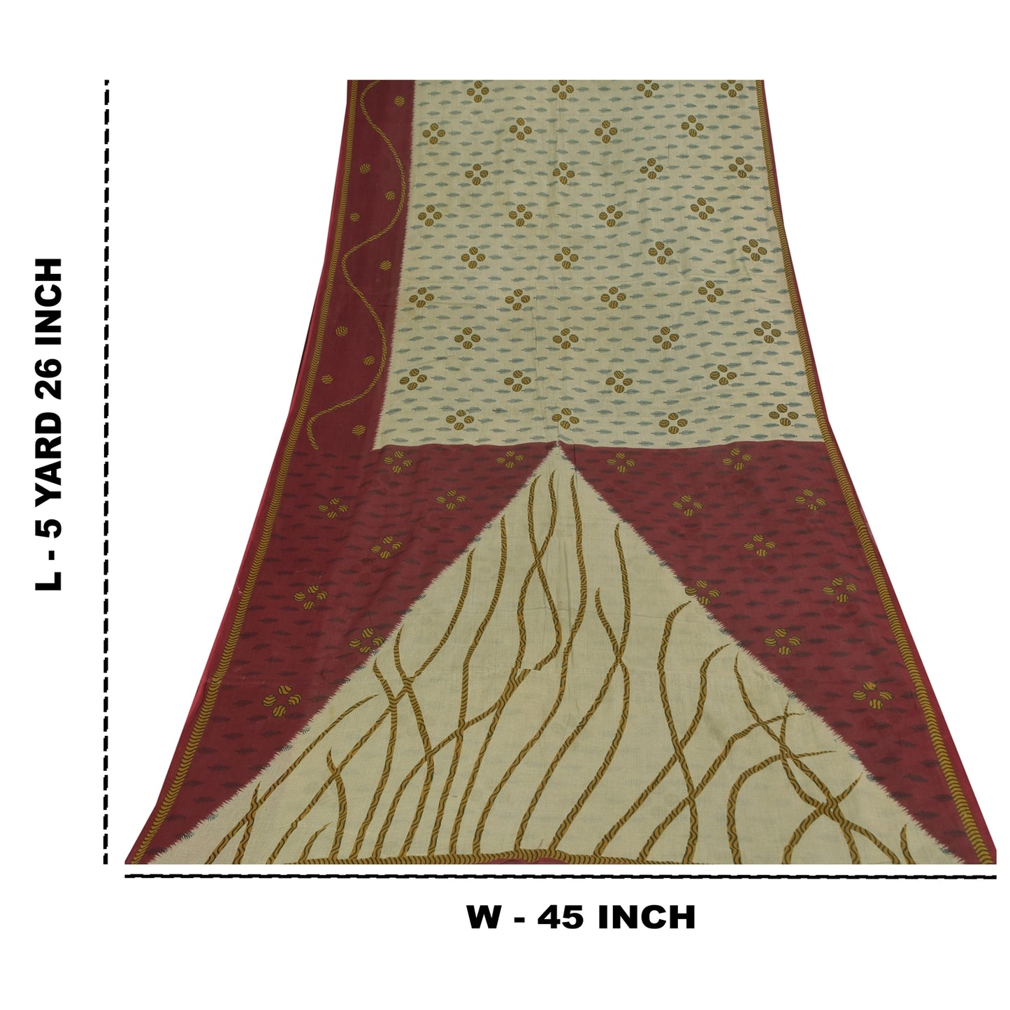 Sanskriti Vintage Sarees Indian Cream Pure Cotton Printed Sari 5+yd Craft Sustainable Fabric