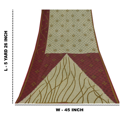 Sanskriti Vintage Sarees Indian Cream Pure Cotton Printed Sari 5+yd Craft Sustainable Fabric