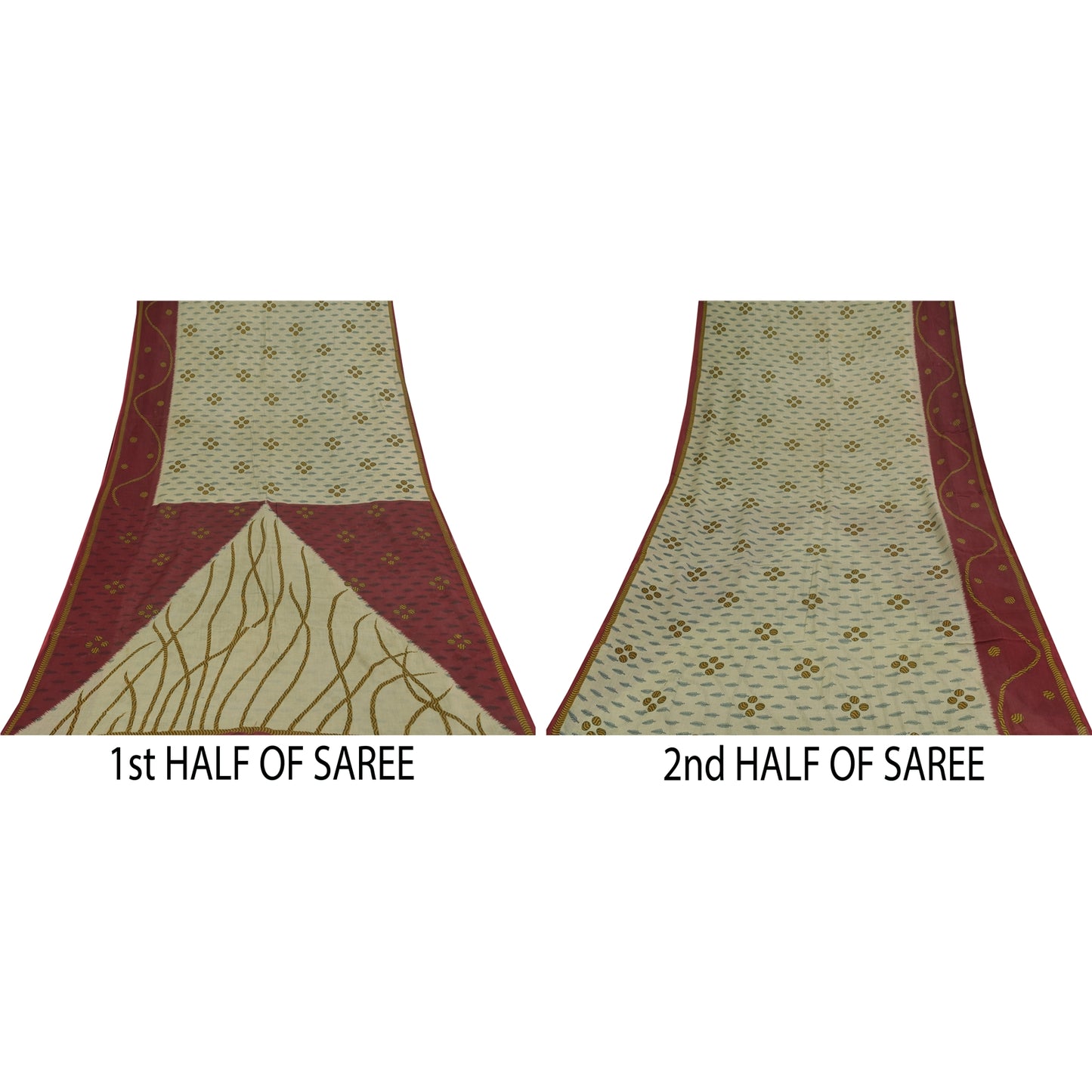 Sanskriti Vintage Sarees Indian Cream Pure Cotton Printed Sari 5+yd Craft Sustainable Fabric