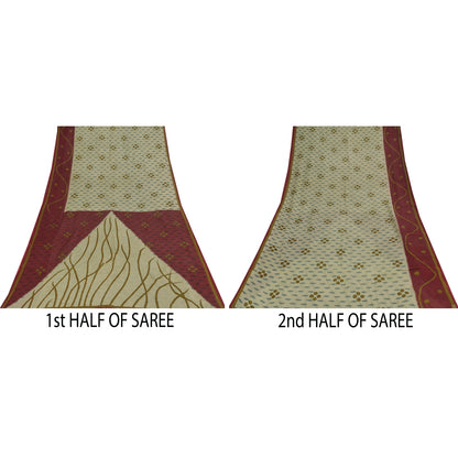 Sanskriti Vintage Sarees Indian Cream Pure Cotton Printed Sari 5+yd Craft Sustainable Fabric