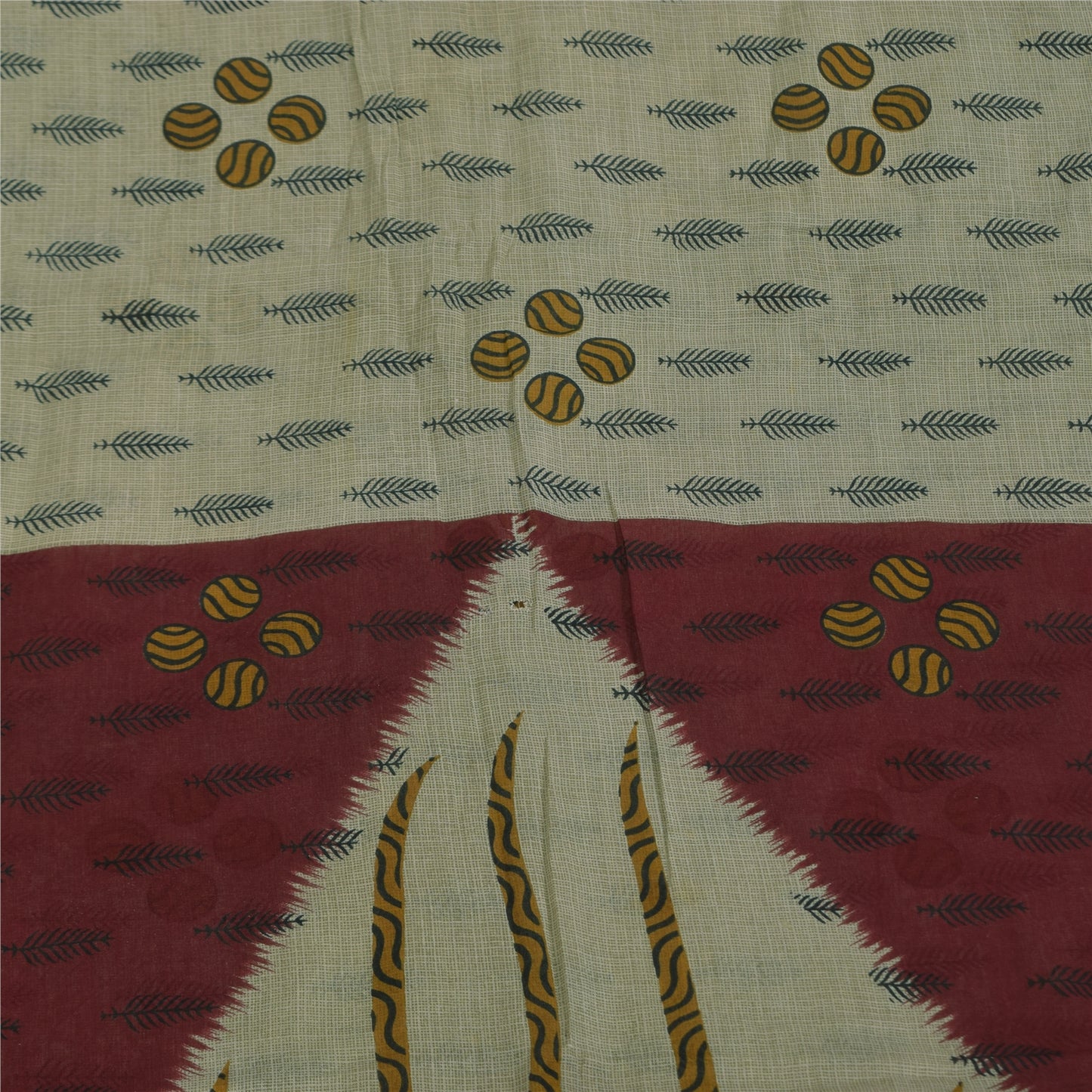 Sanskriti Vintage Sarees Indian Cream Pure Cotton Printed Sari 5+yd Craft Sustainable Fabric