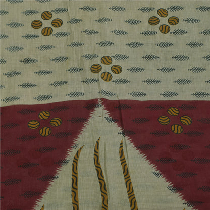 Sanskriti Vintage Sarees Indian Cream Pure Cotton Printed Sari 5+yd Craft Sustainable Fabric