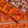 Sanskriti Vintage Sarees Ivory & Orange Animal Pure Cotton Printed Sari Sustainable Fabric