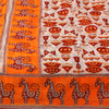 Sanskriti Vintage Sarees Ivory & Orange Animal Pure Cotton Printed Sari Sustainable Fabric
