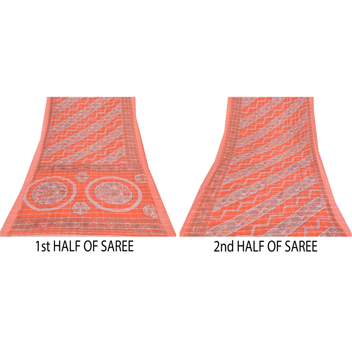 Sanskriti Vintage Sarees Orange Pure Cotton Printed Woven Sari 5+yd Craft Sustainable Fabric