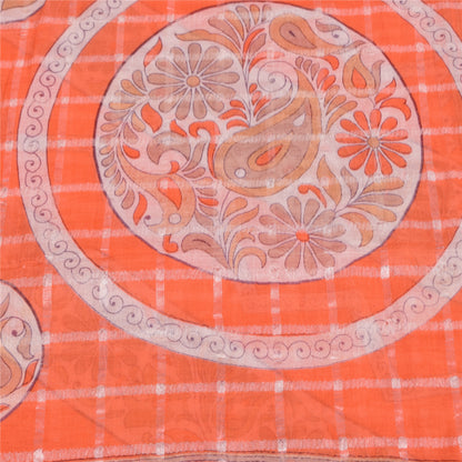 Sanskriti Vintage Sarees Orange Pure Cotton Printed Woven Sari 5+yd Craft Sustainable Fabric