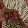 Sanskriti Vintage Sarees Indian Ivory Pure Cotton Printed Sari 5+yd Craft Sustainable Fabric
