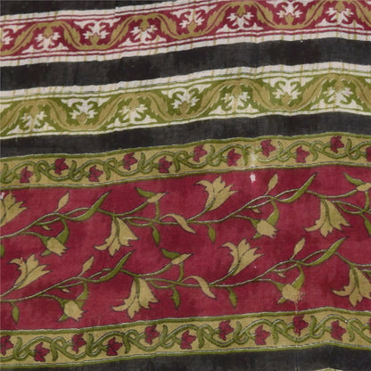 Sanskriti Vintage Sarees Indian Ivory Pure Cotton Printed Sari 5+yd Craft Sustainable Fabric