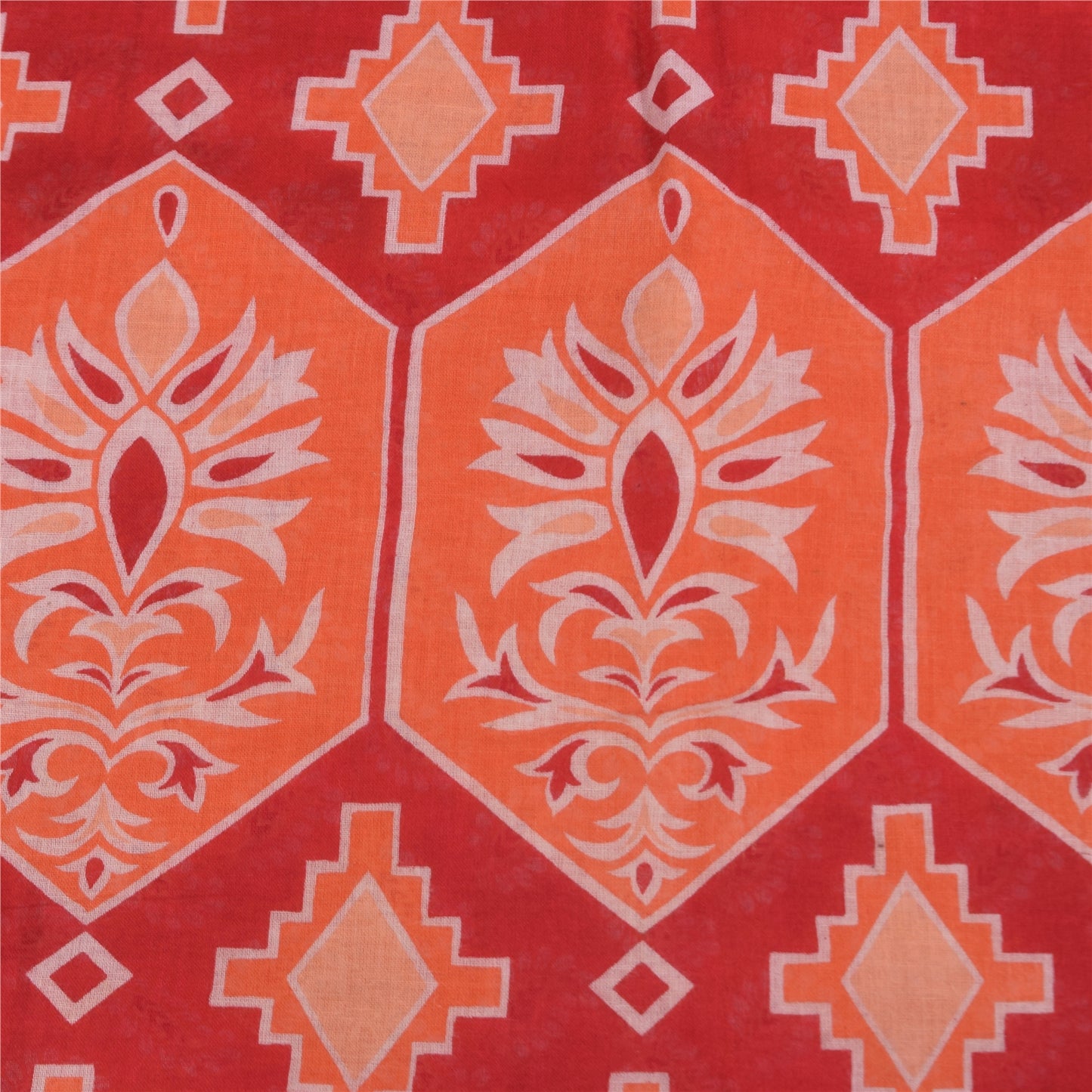 Sanskriti Vintage Sarees Indian Peach Pure Cotton Printed Sari 5+yd Craft Fabric