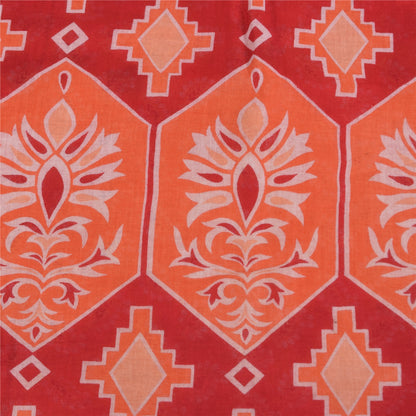 Sanskriti Vintage Sarees Indian Peach Pure Cotton Printed Sari 5+yd Craft Fabric