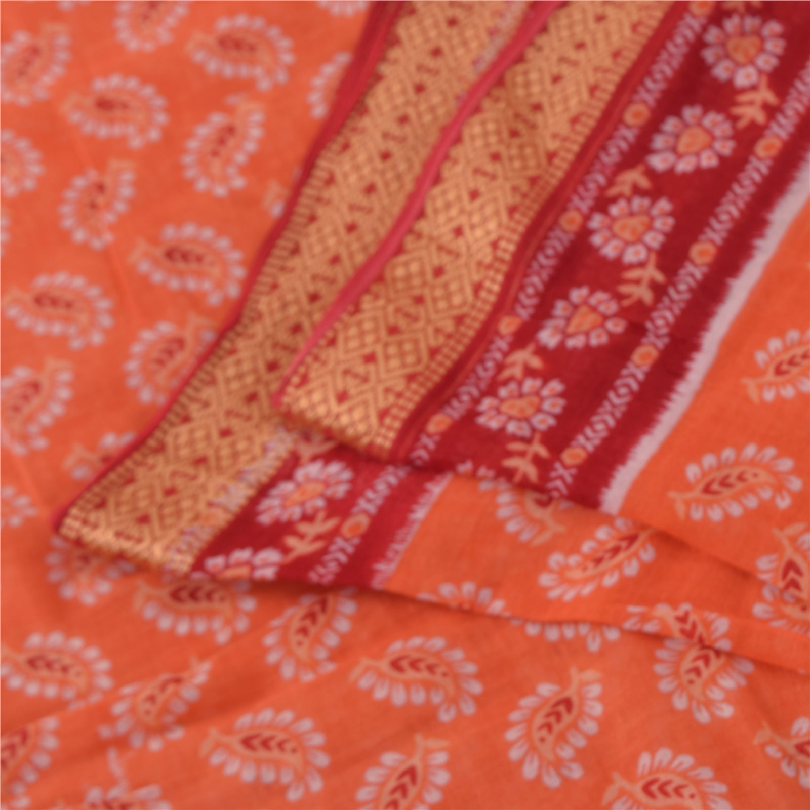 Sanskriti Vintage Sarees Indian Peach Pure Cotton Printed Sari 5+yd Craft Fabric