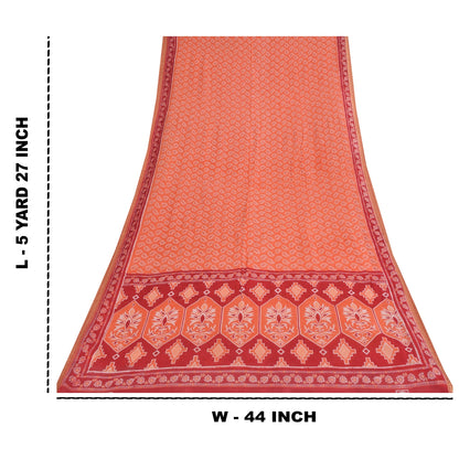 Sanskriti Vintage Sarees Indian Peach Pure Cotton Printed Sari 5+yd Craft Fabric