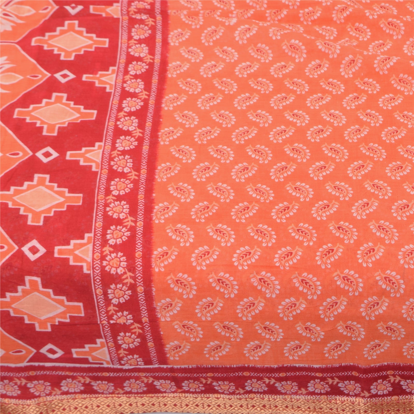 Sanskriti Vintage Sarees Indian Peach Pure Cotton Printed Sari 5+yd Craft Fabric