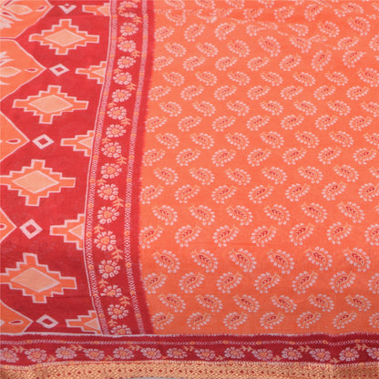 Sanskriti Vintage Sarees Indian Peach Pure Cotton Printed Sari 5+yd Craft Fabric
