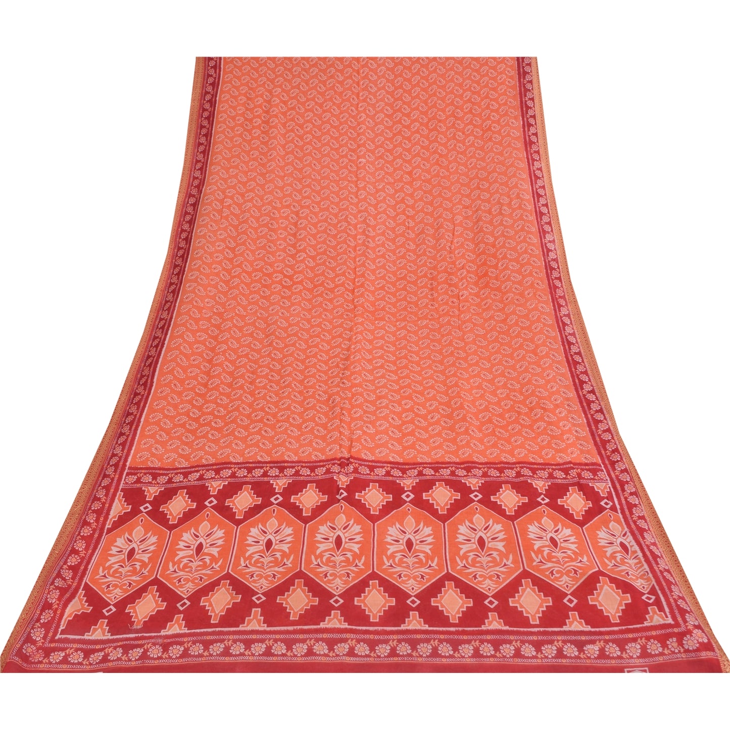 Sanskriti Vintage Sarees Indian Peach Pure Cotton Printed Sari 5+yd Craft Fabric