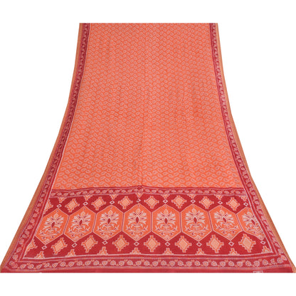 Sanskriti Vintage Sarees Indian Peach Pure Cotton Printed Sari 5+yd Craft Fabric
