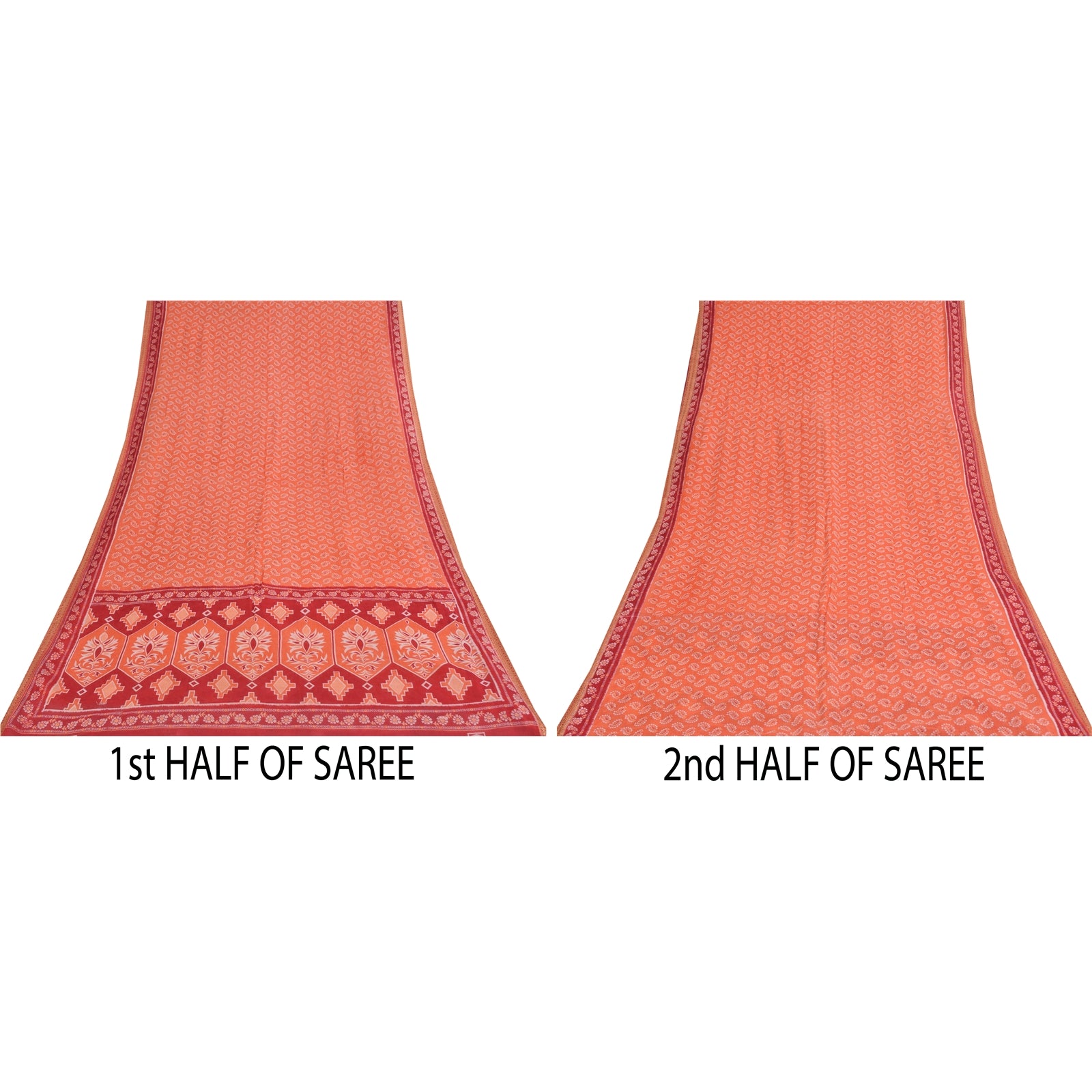 Sanskriti Vintage Sarees Indian Peach Pure Cotton Printed Sari 5+yd Craft Fabric