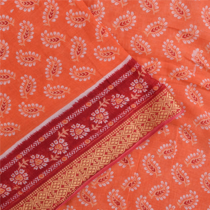 Sanskriti Vintage Sarees Indian Peach Pure Cotton Printed Sari 5+yd Craft Fabric