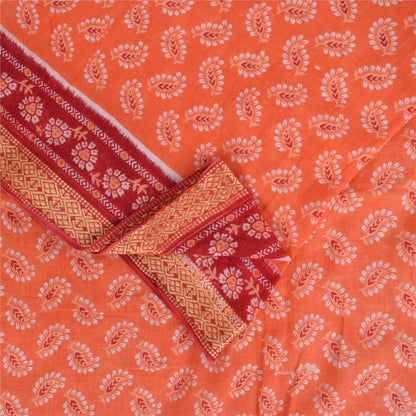 Sanskriti Vintage Sarees Indian Peach Pure Cotton Printed Sari 5+yd Craft Fabric