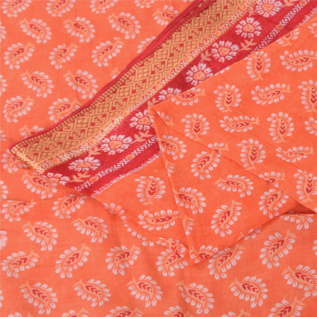 Sanskriti Vintage Sarees Indian Peach Pure Cotton Printed Sari 5+yd Craft Fabric