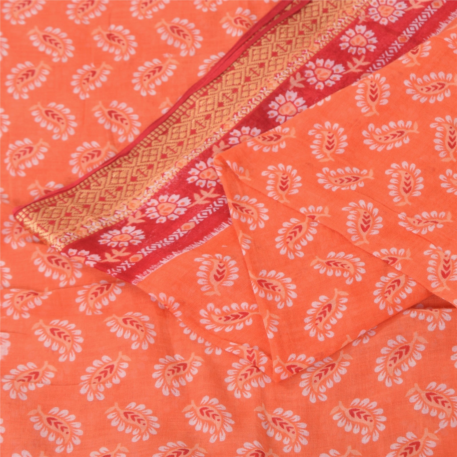 Sanskriti Vintage Sarees Indian Peach Pure Cotton Printed Sari 5+yd Craft Fabric