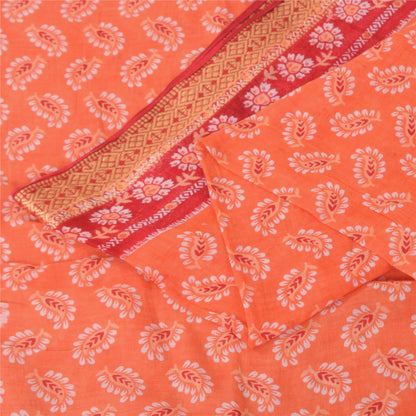 Sanskriti Vintage Sarees Indian Peach Pure Cotton Printed Sari 5+yd Craft Fabric