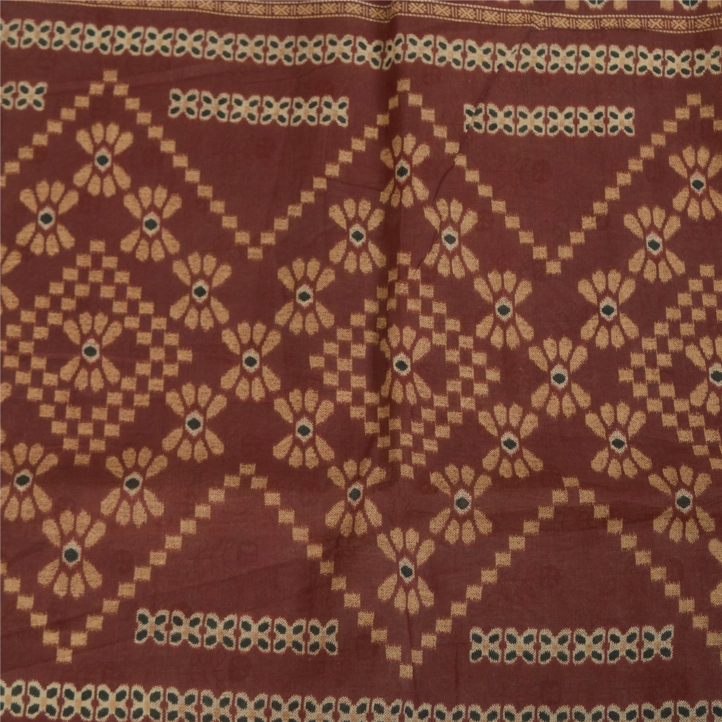 Sanskriti Vintage Sarees Indian Ivory Pure Cotton Printed Sari 5+yd Craft Fabric