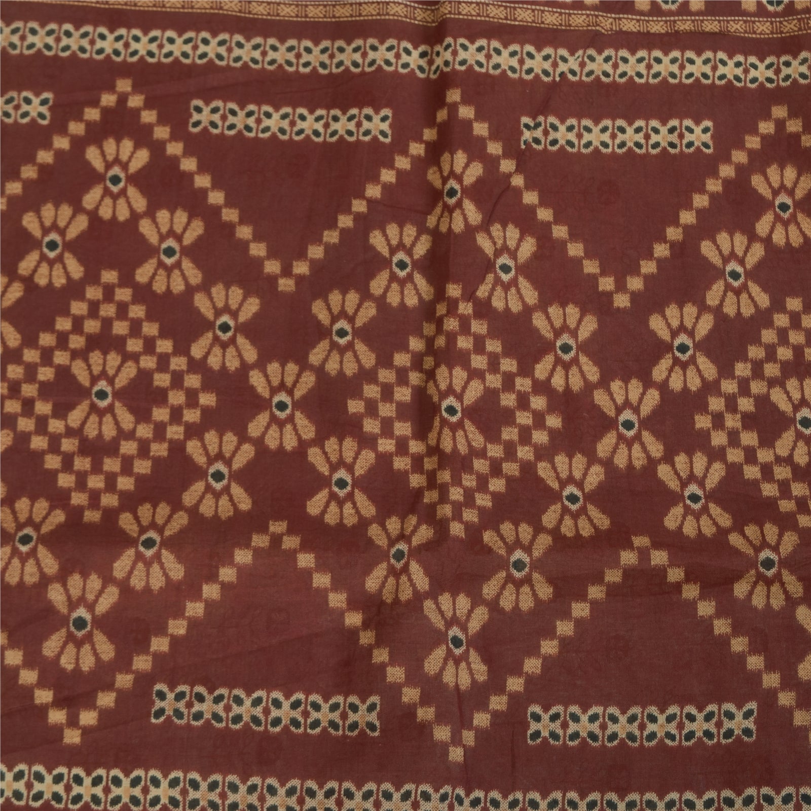 Sanskriti Vintage Sarees Indian Ivory Pure Cotton Printed Sari 5+yd Craft Fabric