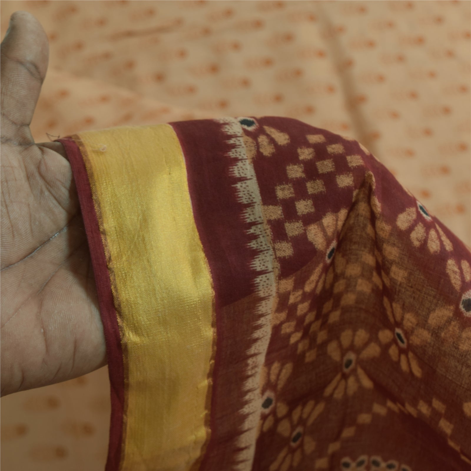 Sanskriti Vintage Sarees Indian Ivory Pure Cotton Printed Sari 5+yd Craft Fabric