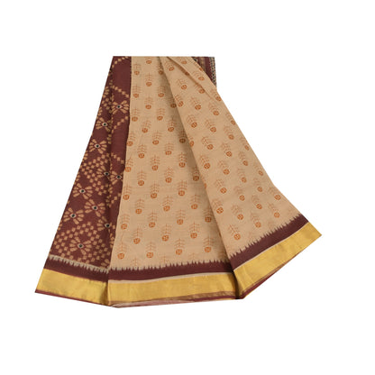 Sanskriti Vintage Sarees Indian Ivory Pure Cotton Printed Sari 5+yd Craft Fabric