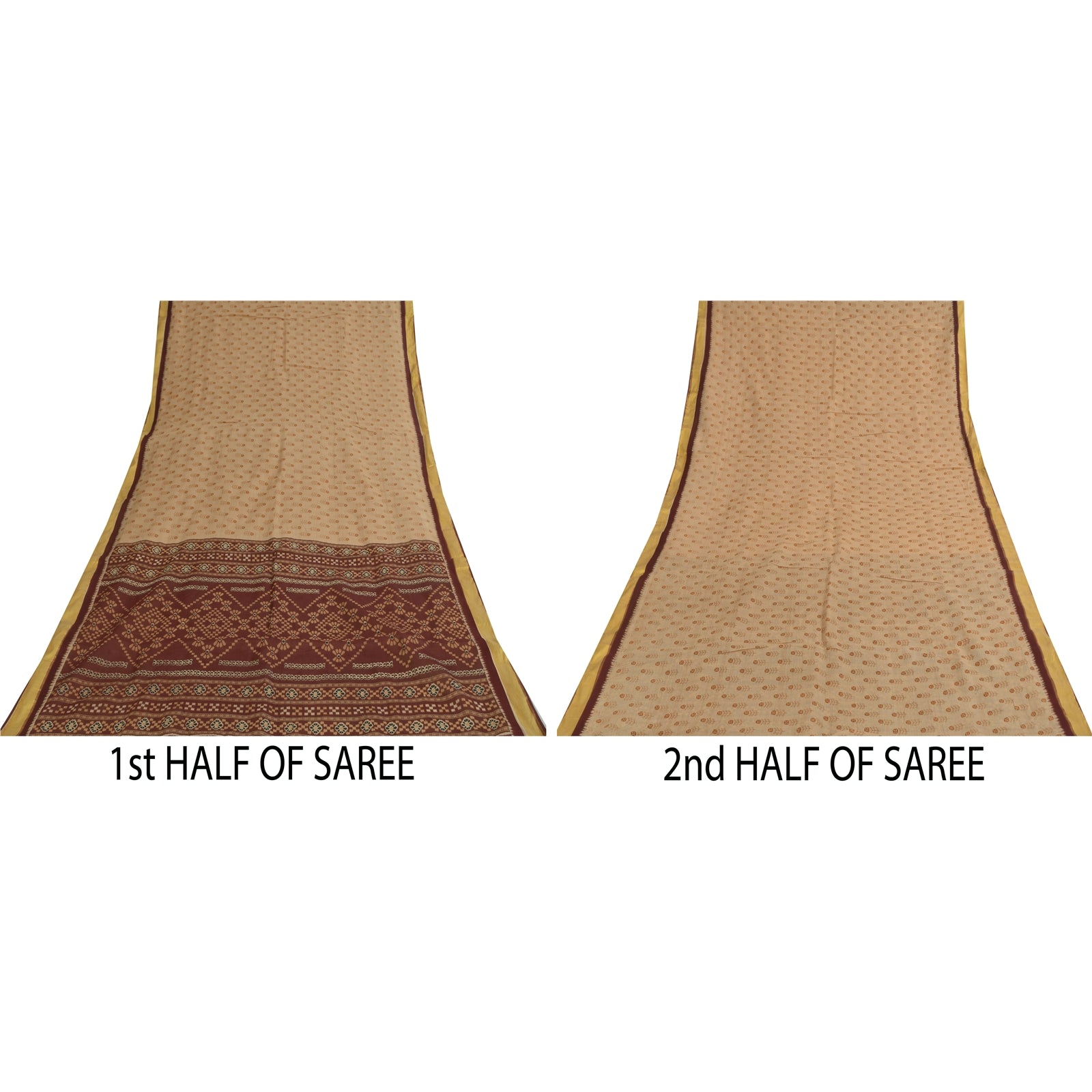 Sanskriti Vintage Sarees Indian Ivory Pure Cotton Printed Sari 5+yd Craft Fabric